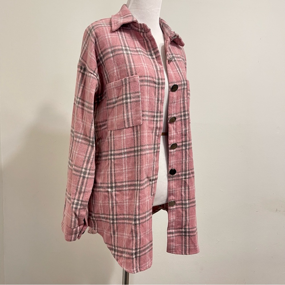 Pink Plaid Button Front Flannel Shirt